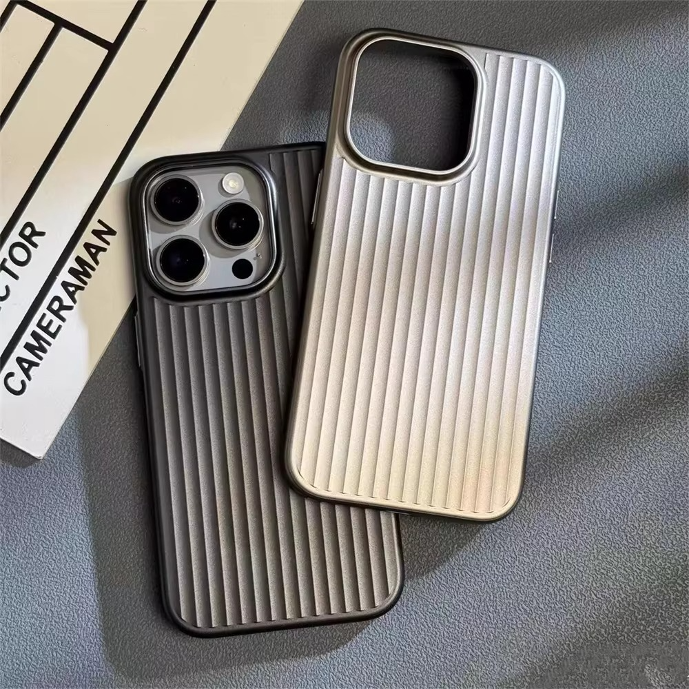 Luxury Luggage Style iPhone Case — Half-Wrapped Hard PC Cover with Plating Wave Design, Shockproof, Anti-Fingerprint, Anti-Scratch, Matte Finish