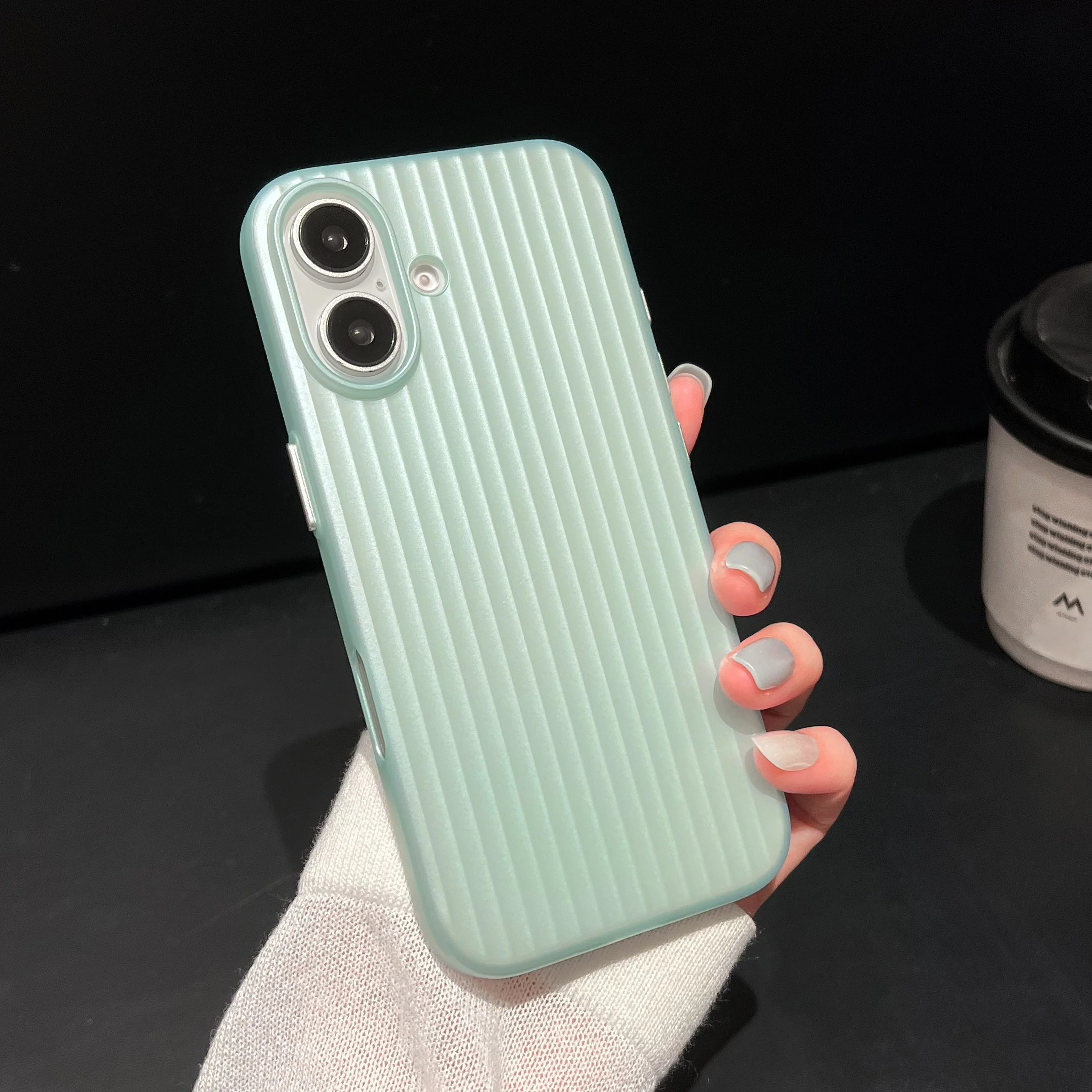 Luxury Luggage Style iPhone Case — Half-Wrapped Hard PC Cover with Plating Wave Design, Shockproof, Anti-Fingerprint, Anti-Scratch, Matte Finish