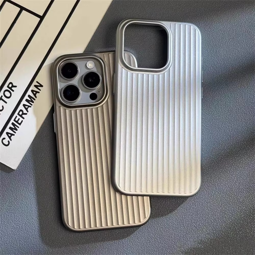Luxury Luggage Style iPhone Case — Half-Wrapped Hard PC Cover with Plating Wave Design, Shockproof, Anti-Fingerprint, Anti-Scratch, Matte Finish