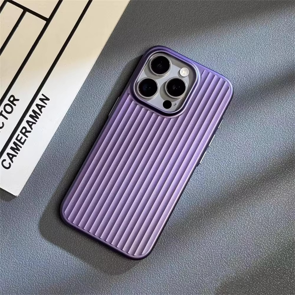 Luxury Luggage Style iPhone Case — Half-Wrapped Hard PC Cover with Plating Wave Design, Shockproof, Anti-Fingerprint, Anti-Scratch, Matte Finish