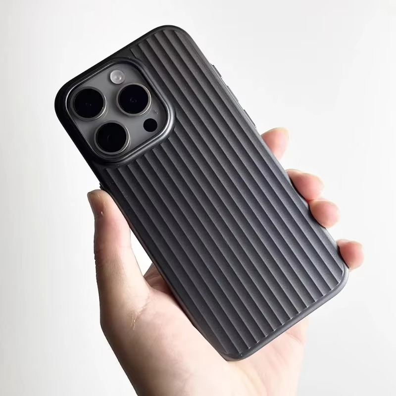 Luxury Luggage Style iPhone Case — Half-Wrapped Hard PC Cover with Plating Wave Design, Shockproof, Anti-Fingerprint, Anti-Scratch, Matte Finish