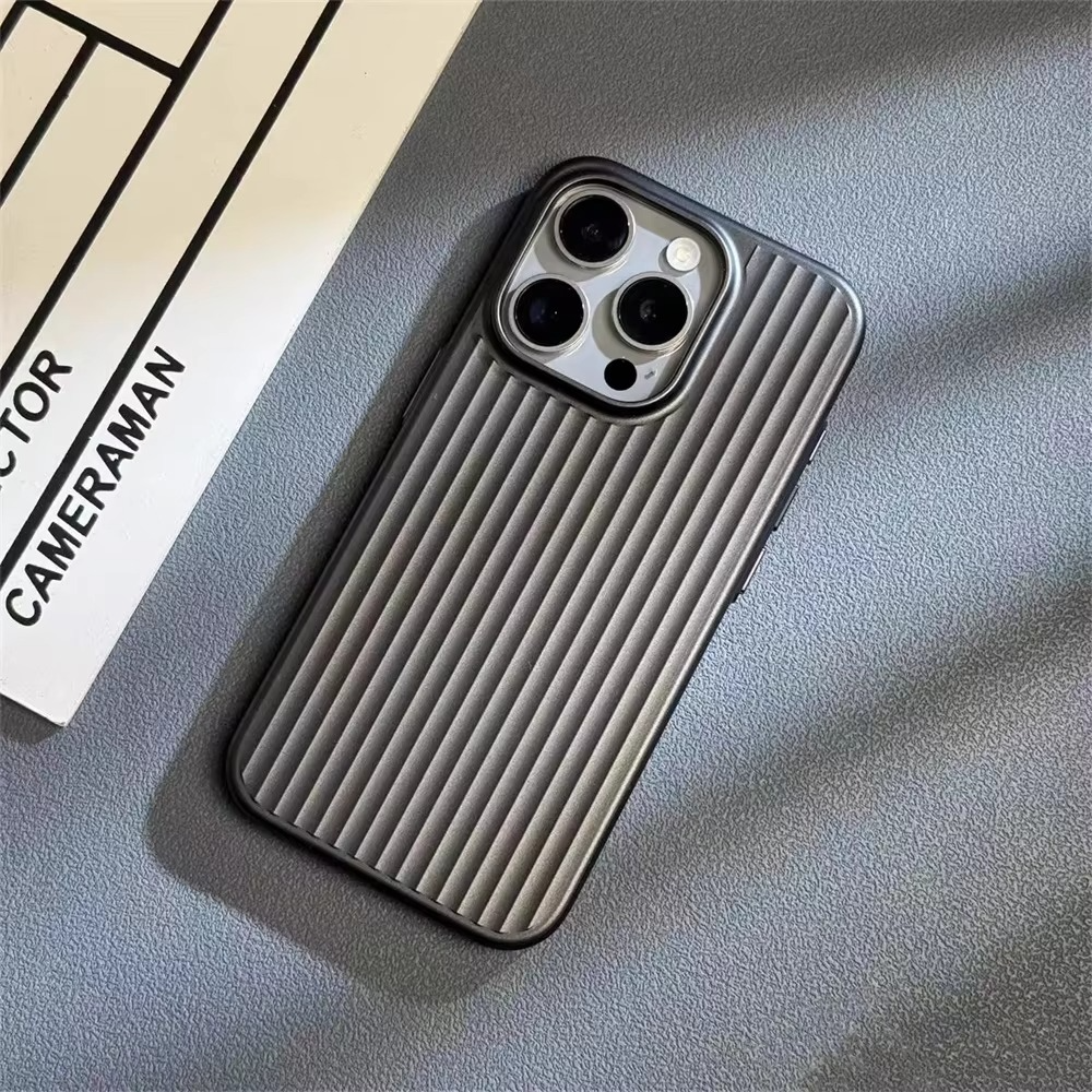 Luxury Luggage Style iPhone Case — Half-Wrapped Hard PC Cover with Plating Wave Design, Shockproof, Anti-Fingerprint, Anti-Scratch, Matte Finish