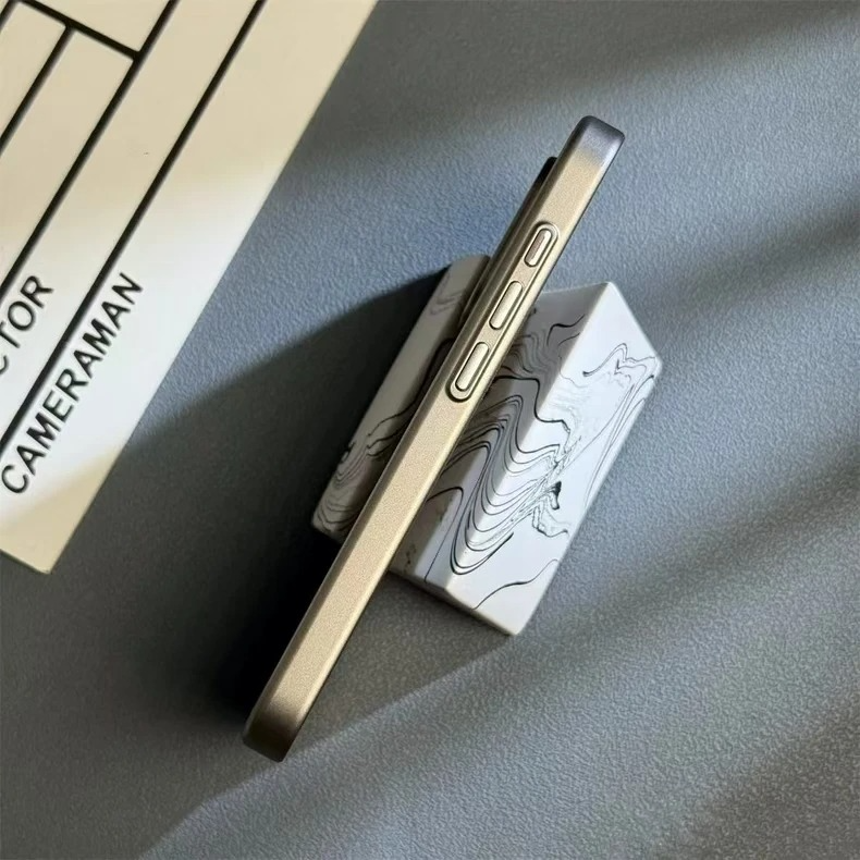 Luxury Luggage Style iPhone Case — Half-Wrapped Hard PC Cover with Plating Wave Design, Shockproof, Anti-Fingerprint, Anti-Scratch, Matte Finish