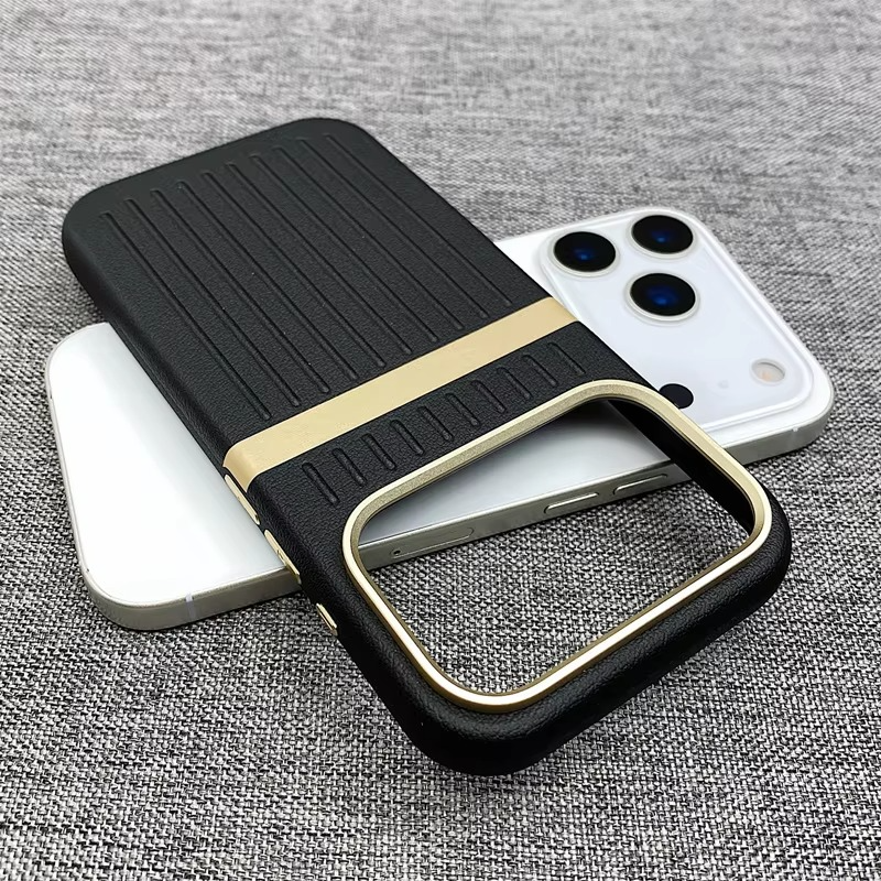 Luxury MagSafe Leather iPhone Case — 3D Stripe Shockproof Full Coverage with Alloy Lens Protection, Anti-Fingerprint Matte Texture Design
