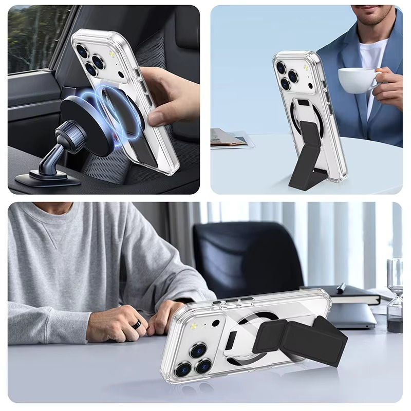 Luxury Magnetic Folding Stand iPhone Case — Shockproof Full Coverage, Anti-Fingerprint, Anti-Scratch, Dustproof, Matte Back Cover with Wristband Holder