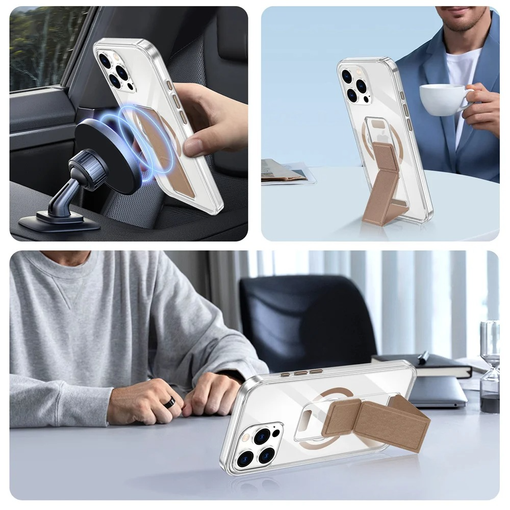 Luxury Magnetic Folding Stand iPhone Case — Shockproof Full Coverage, Anti-Fingerprint, Anti-Scratch, Dustproof, Matte Back Cover with Wristband Holder