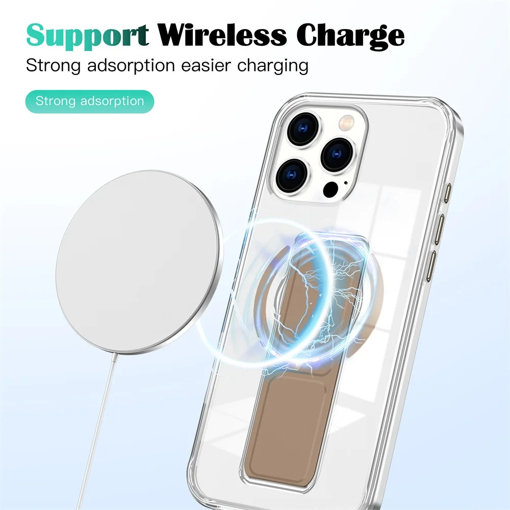 Luxury Magnetic Folding Stand iPhone Case — Shockproof Full Coverage, Anti-Fingerprint, Anti-Scratch, Dustproof, Matte Back Cover with Wristband Holder