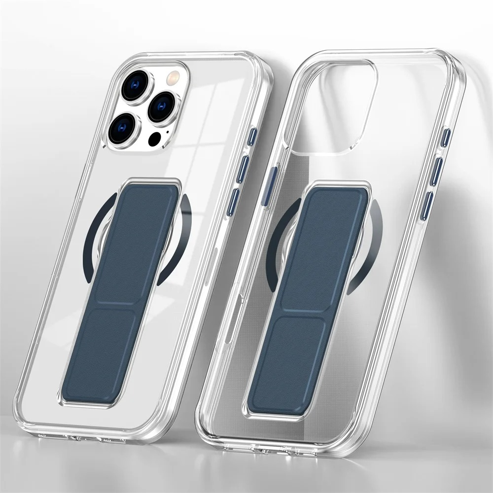 Luxury Magnetic Folding Stand iPhone Case — Shockproof Full Coverage, Anti-Fingerprint, Anti-Scratch, Dustproof, Matte Back Cover with Wristband Holder