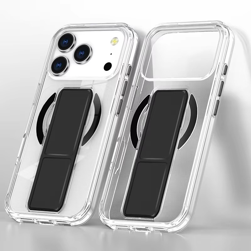 Luxury Magnetic Folding Stand iPhone Case — Shockproof Full Coverage, Anti-Fingerprint, Anti-Scratch, Dustproof, Matte Back Cover with Wristband Holder