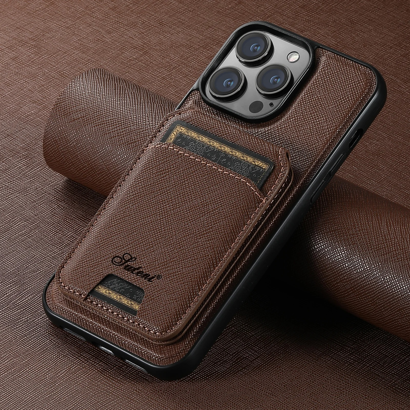 Luxury Magnetic Leather Wallet iPhone Case — 2-in-1 Card Holder, MagSafe Compatible, Wireless Charging, Anti-Fingerprint, Non-Slip, Storage Compartment