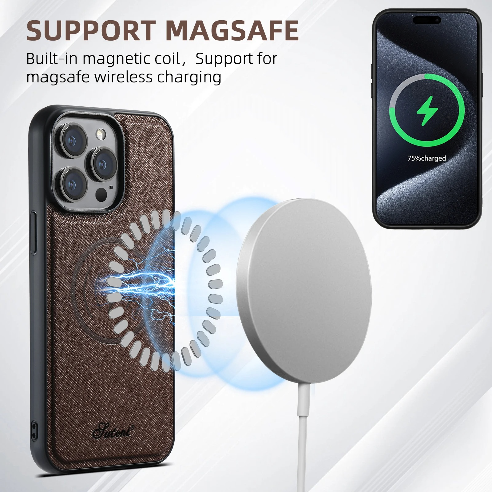 Luxury Magnetic Leather Wallet iPhone Case — 2-in-1 Card Holder, MagSafe Compatible, Wireless Charging, Anti-Fingerprint, Non-Slip, Storage Compartment