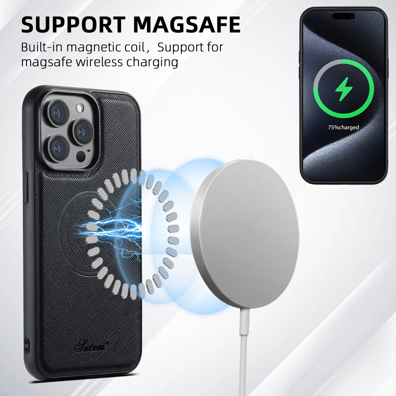 Luxury Magnetic Leather Wallet iPhone Case — 2-in-1 Card Holder, MagSafe Compatible, Wireless Charging, Anti-Fingerprint, Non-Slip, Storage Compartment