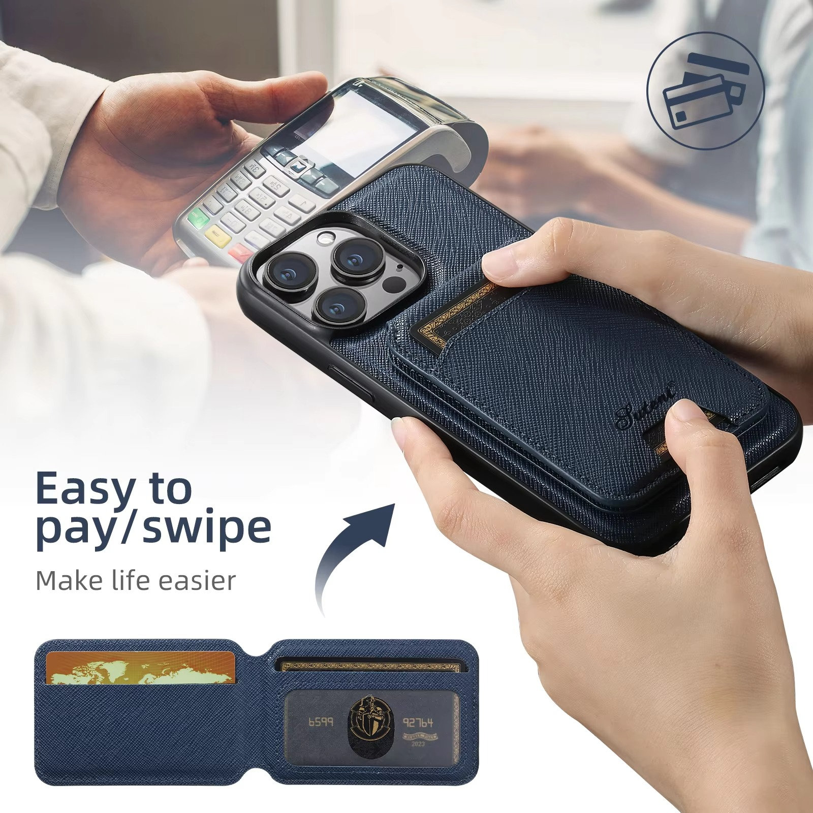 Luxury Magnetic Leather Wallet iPhone Case — 2-in-1 Card Holder, MagSafe Compatible, Wireless Charging, Anti-Fingerprint, Non-Slip, Storage Compartment