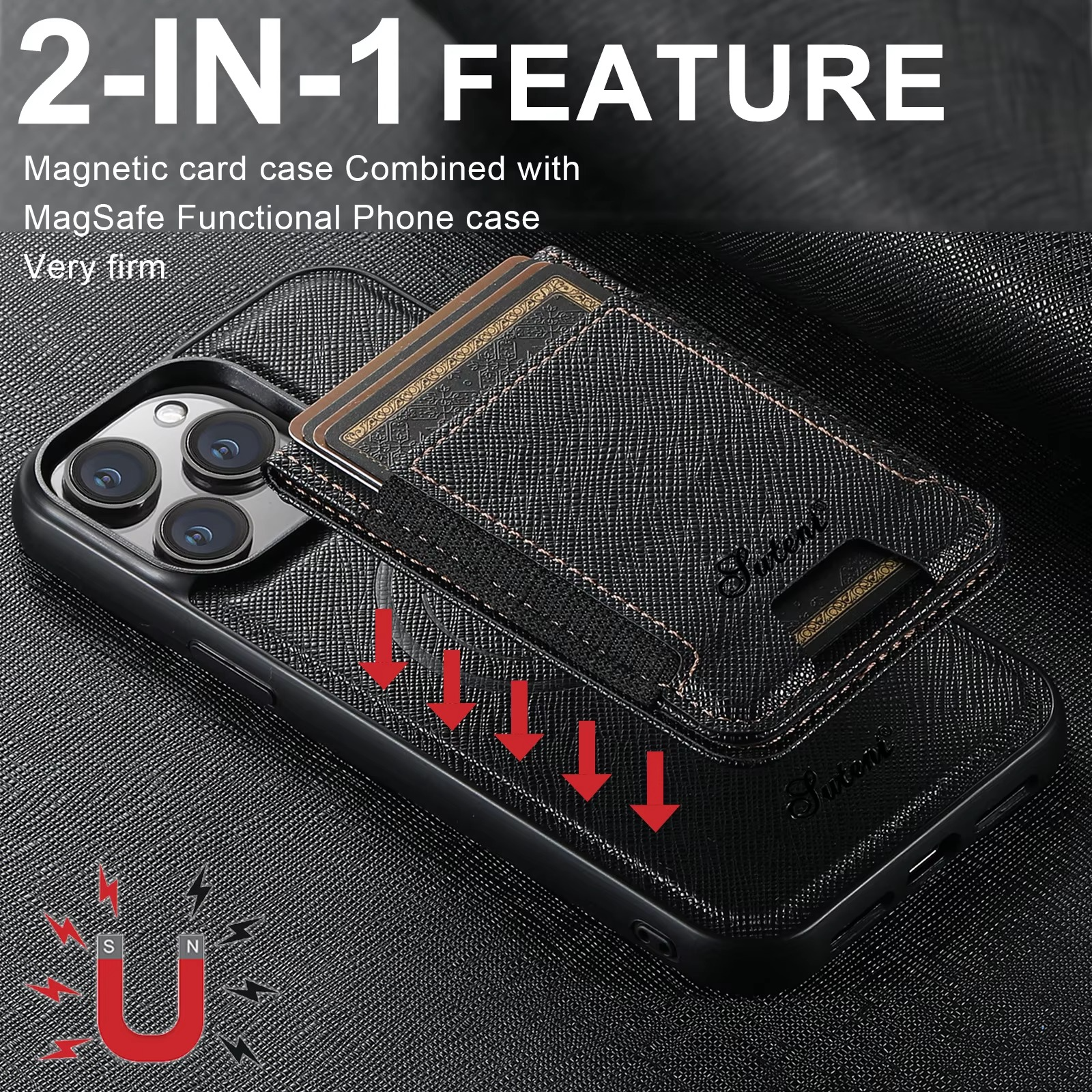 Luxury Magnetic Leather Wallet iPhone Case — 2-in-1 Card Holder, MagSafe Compatible, Wireless Charging, Anti-Fingerprint, Non-Slip, Storage Compartment