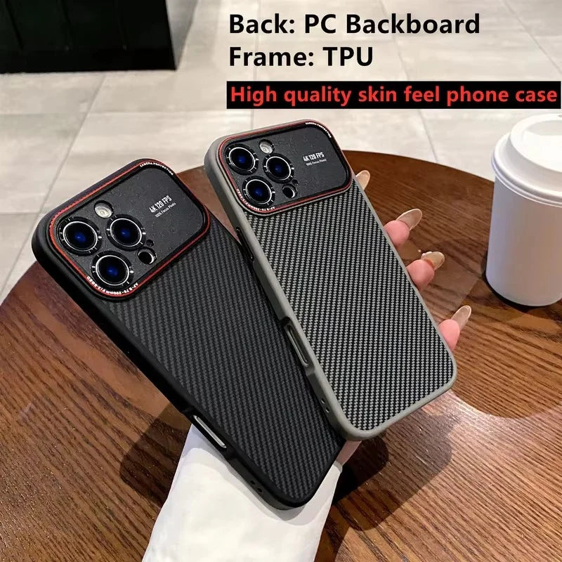 Luxury Magnetic MagSafe iPhone Case Shockproof with Large Window Camera Protection, Carbon Fiber Texture, Anti-Fingerprint Non-Slip Cover