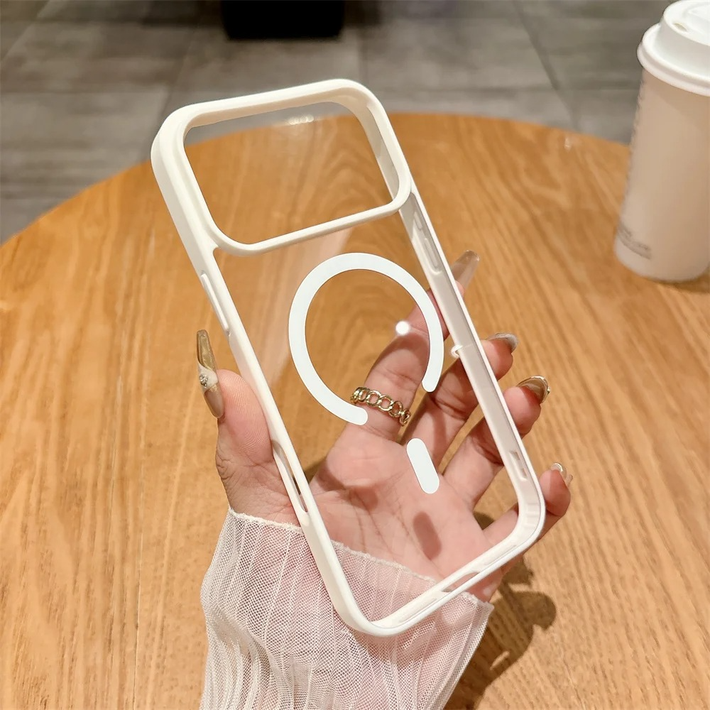 Luxury Magnetic Magsafe Wireless Charging iPhone Case — Transparent Hard Back, Shockproof, Anti-Fingerprint, Slim Protective Cover