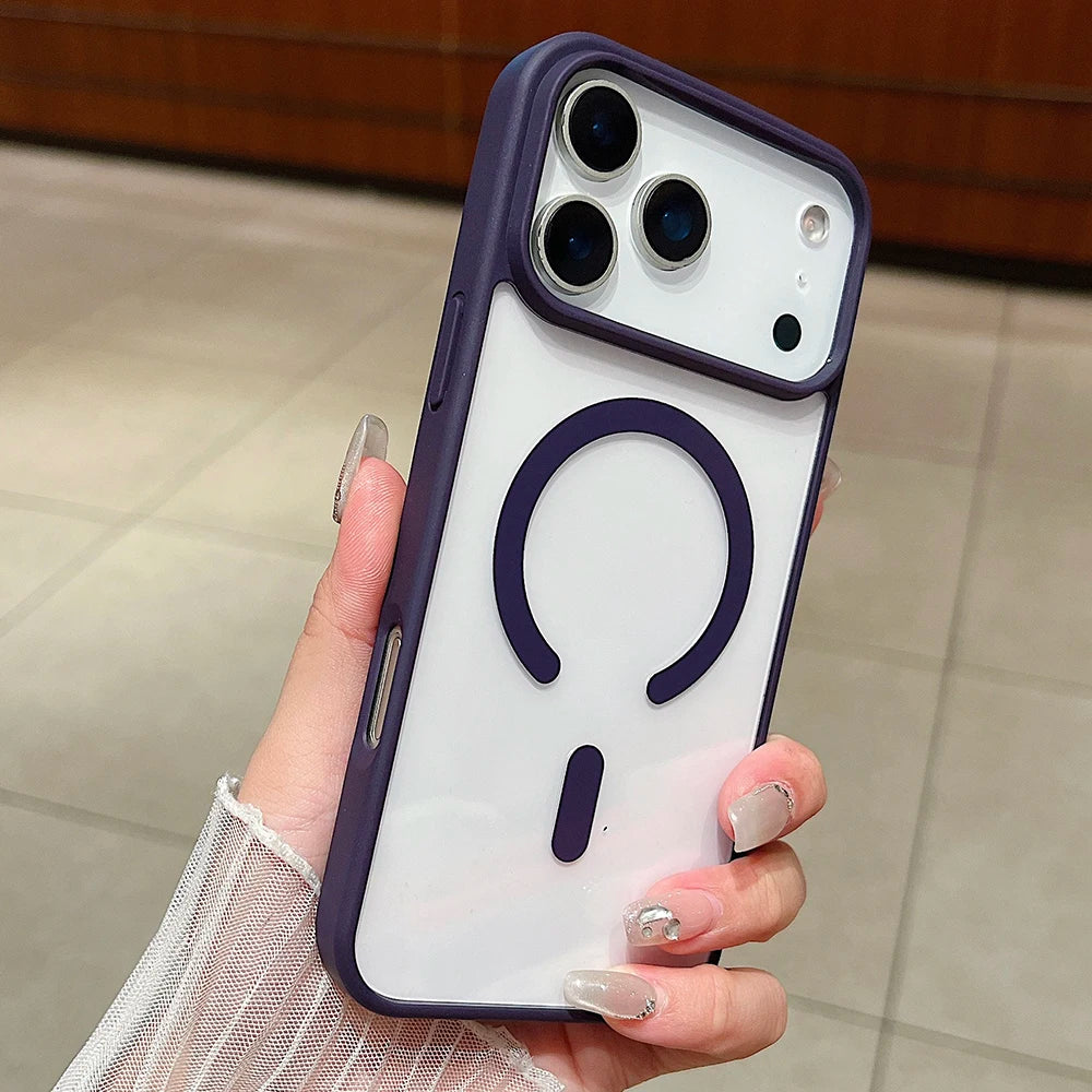 Luxury Magnetic Magsafe Wireless Charging iPhone Case — Transparent Hard Back, Shockproof, Anti-Fingerprint, Slim Protective Cover