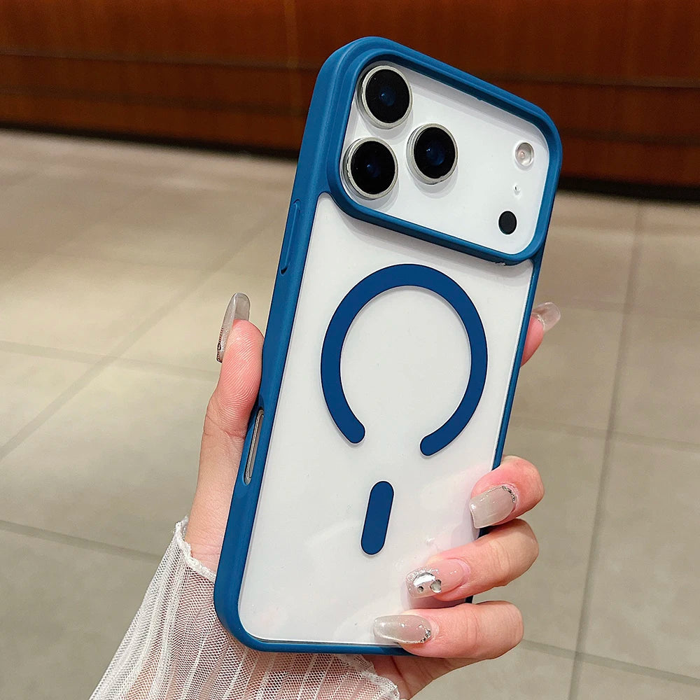 Luxury Magnetic Magsafe Wireless Charging iPhone Case — Transparent Hard Back, Shockproof, Anti-Fingerprint, Slim Protective Cover