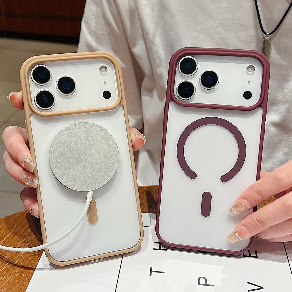 Luxury Magnetic Magsafe Wireless Charging iPhone Case — Transparent Hard Back, Shockproof, Anti-Fingerprint, Slim Protective Cover