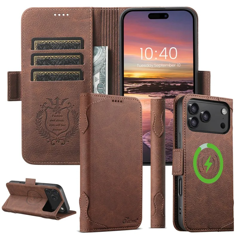 Luxury Magnetic Wallet Flip iPhone Case — Shockproof Retro Leather Book Cover with Card Slots, Phone Holder Stand, Anti-Fingerprint Design