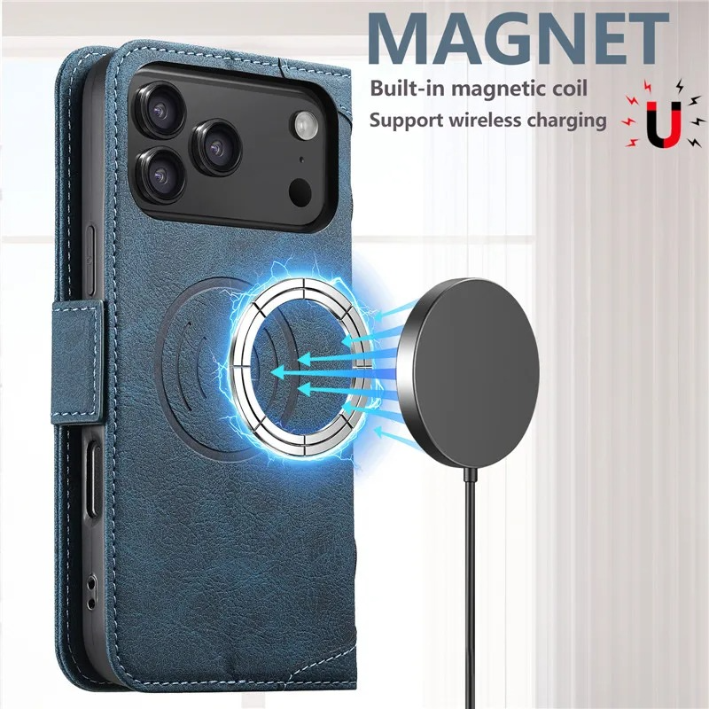 Luxury Magnetic Wallet Flip iPhone Case — Shockproof Retro Leather Book Cover with Card Slots, Phone Holder Stand, Anti-Fingerprint Design