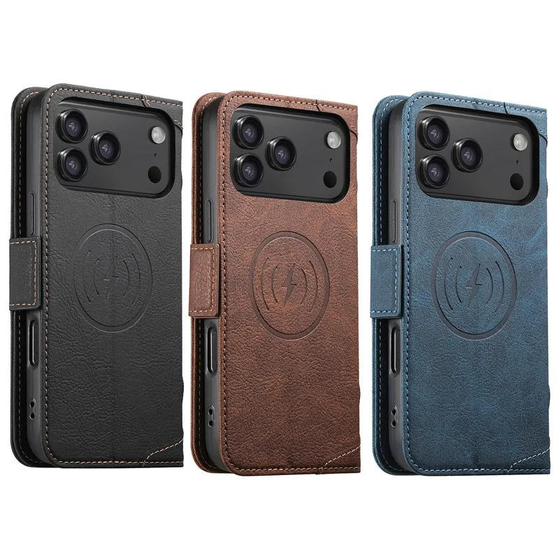 Luxury Magnetic Wallet Flip iPhone Case — Shockproof Retro Leather Book Cover with Card Slots, Phone Holder Stand, Anti-Fingerprint Design