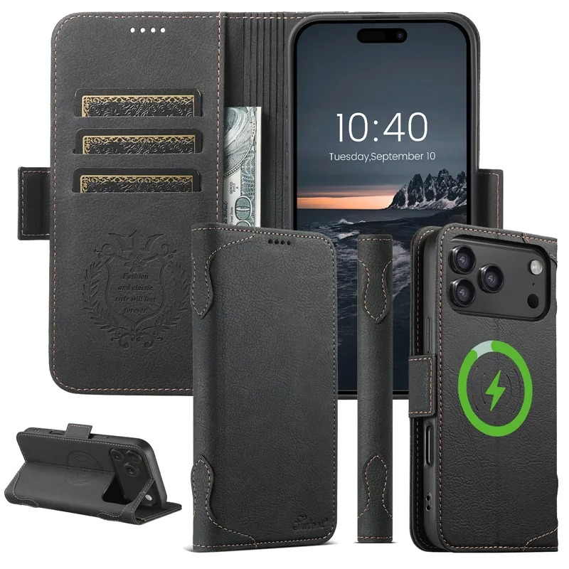 Luxury Magnetic Wallet Flip iPhone Case — Shockproof Retro Leather Book Cover with Card Slots, Phone Holder Stand, Anti-Fingerprint Design