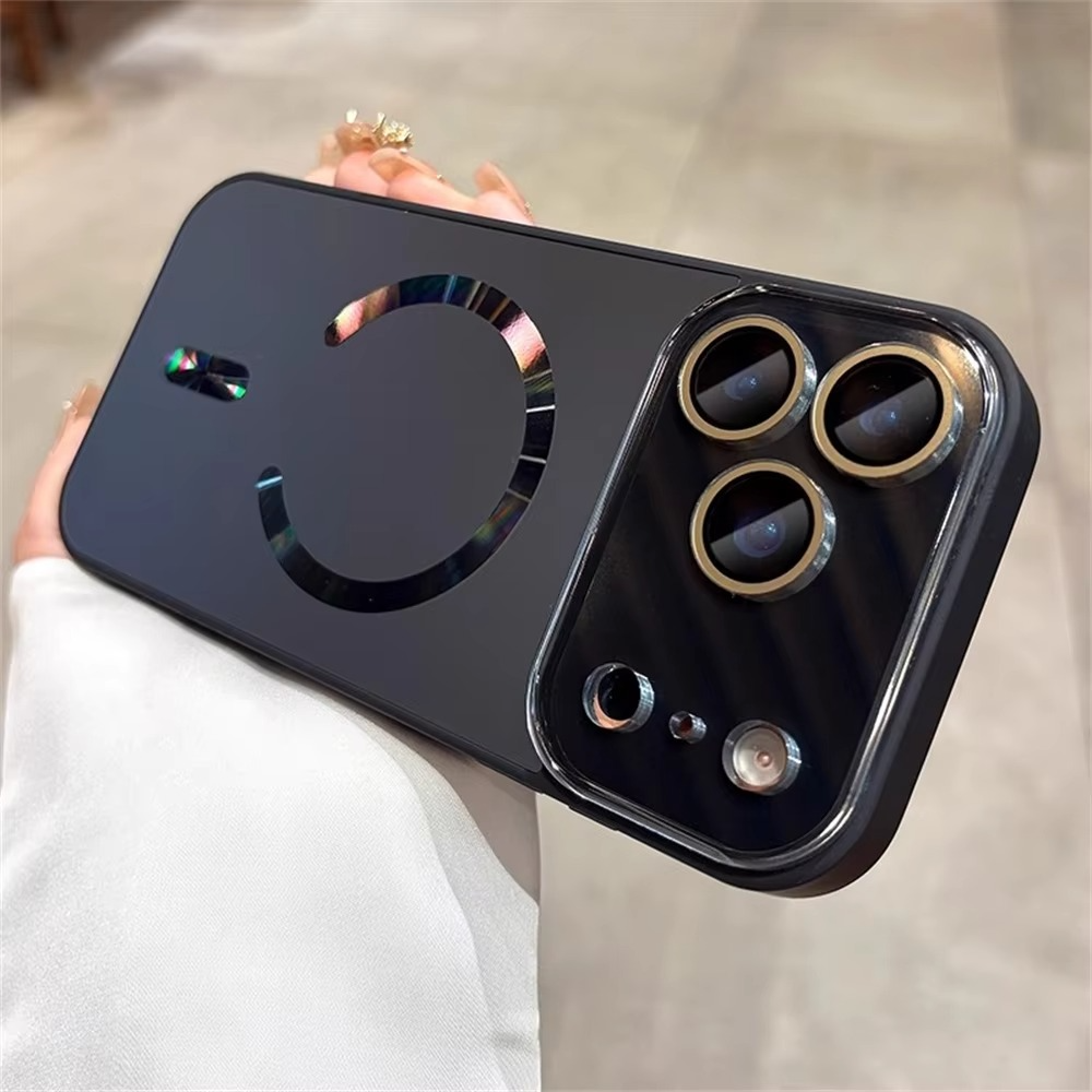 Luxury Magnetic iPhone Case — Large Window Matte Glass Camera Protection, Shockproof MagSafe Wireless-Charging Compatible Cover