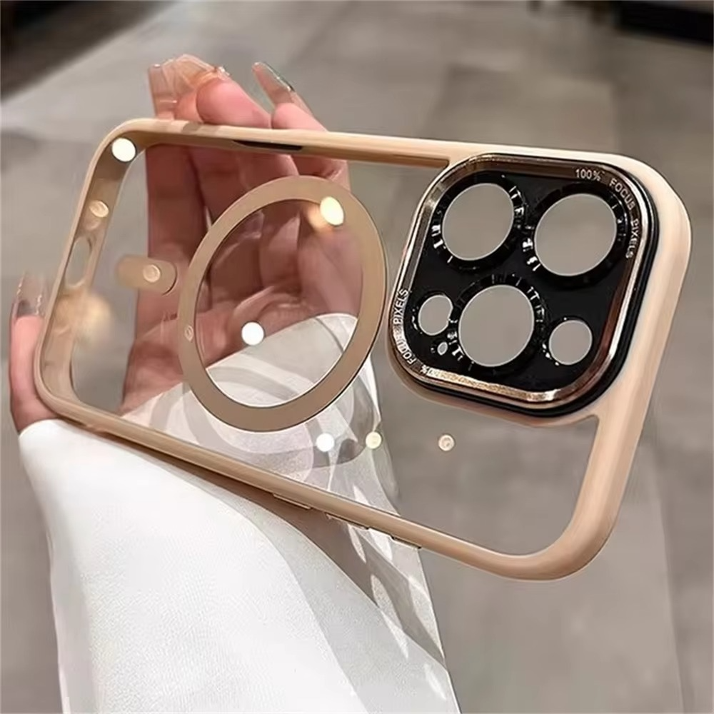 Luxury Magnetic iPhone Case — Metal Lens Bumper Protection, Shockproof Transparent Soft Bumper with Wireless Charging Compatibility