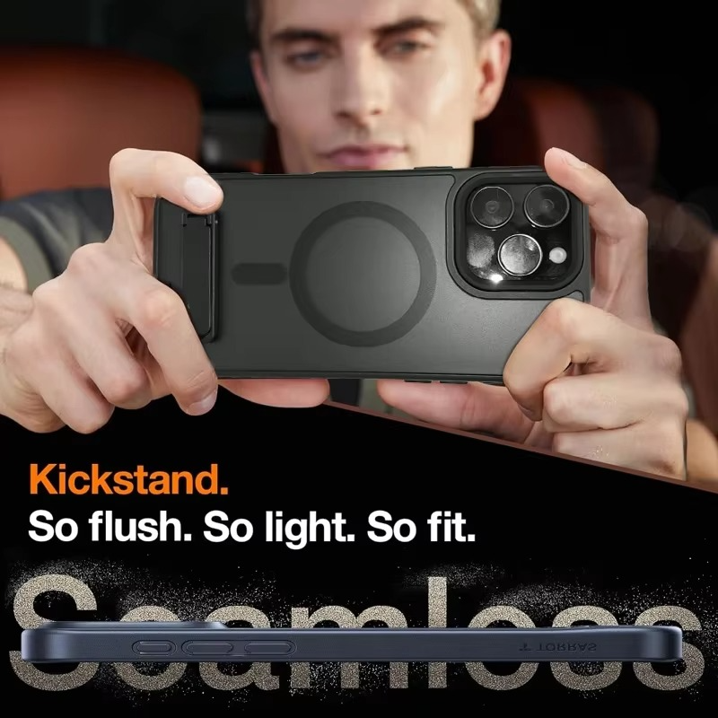 Luxury Magnetic iPhone Case with Kickstand — Translucent PC Cover, Dual Layer Protection, Anti-Fingerprint, Wireless Charging Compatible