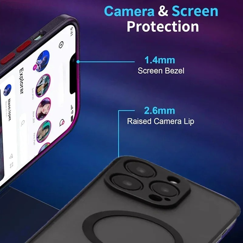 Luxury Magnetic iPhone Case with Kickstand — Translucent PC Cover, Dual Layer Protection, Anti-Fingerprint, Wireless Charging Compatible