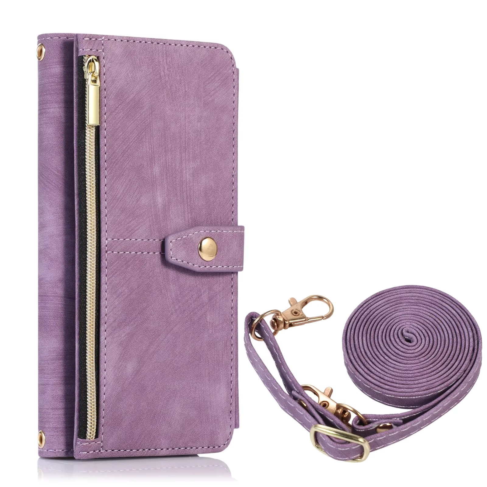 Luxury PU Leather iPhone Case — Crossbody Wallet Cover with Card Holder, Lanyard, Kickstand, Dustproof, and Storage Compartment