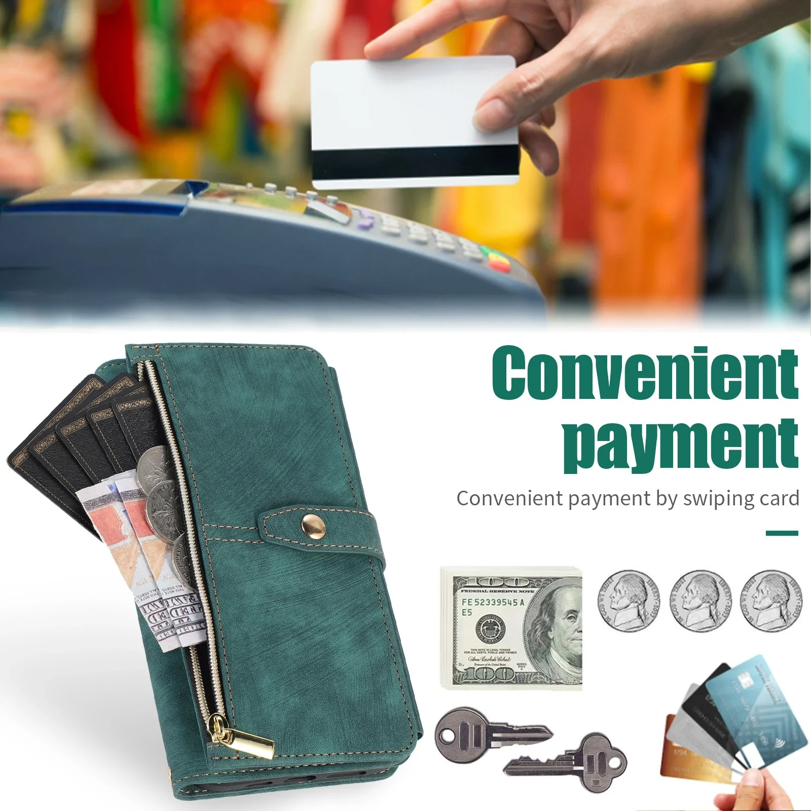 Luxury PU Leather iPhone Case — Crossbody Wallet Cover with Card Holder, Lanyard, Kickstand, Dustproof, and Storage Compartment