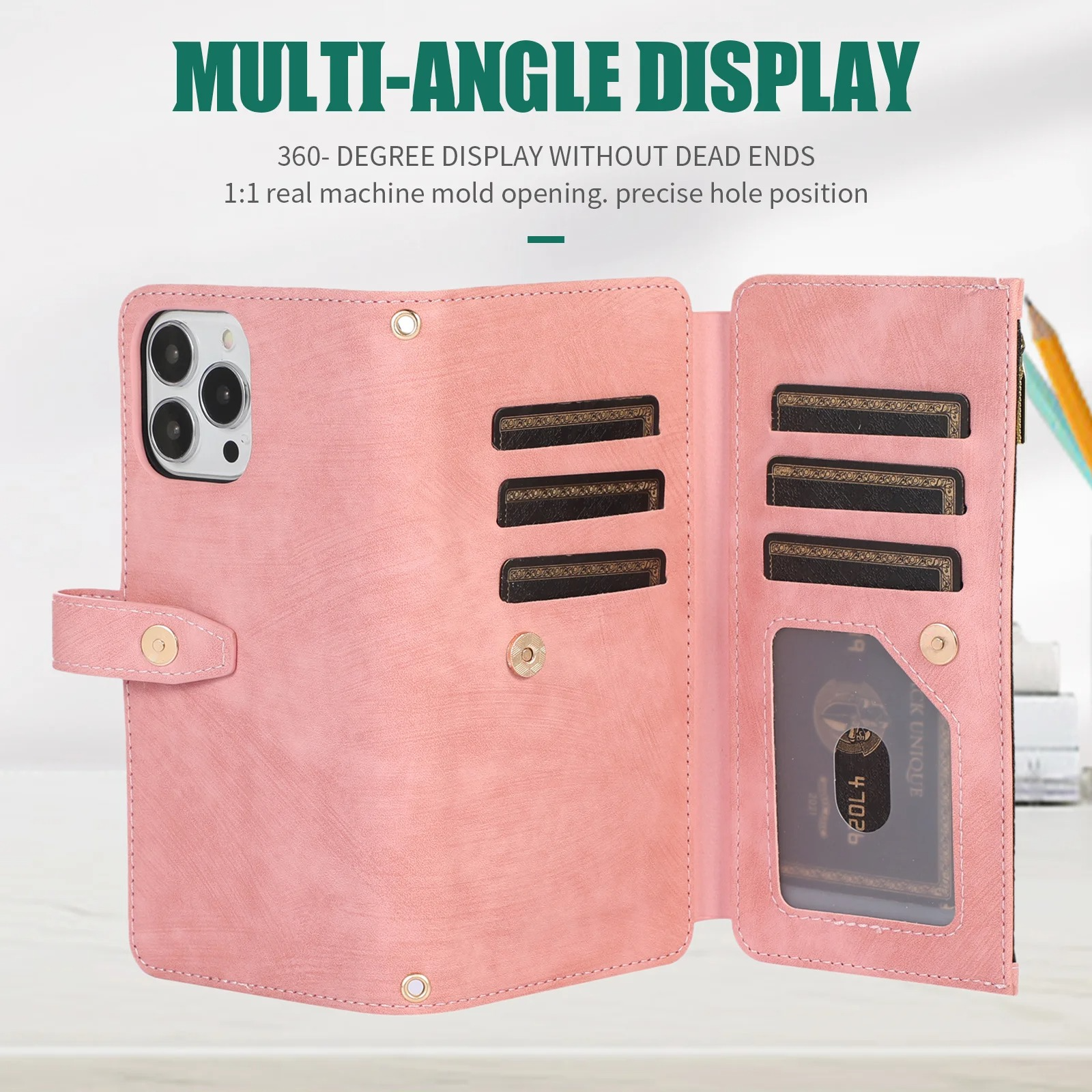 Luxury PU Leather iPhone Case — Crossbody Wallet Cover with Card Holder, Lanyard, Kickstand, Dustproof, and Storage Compartment