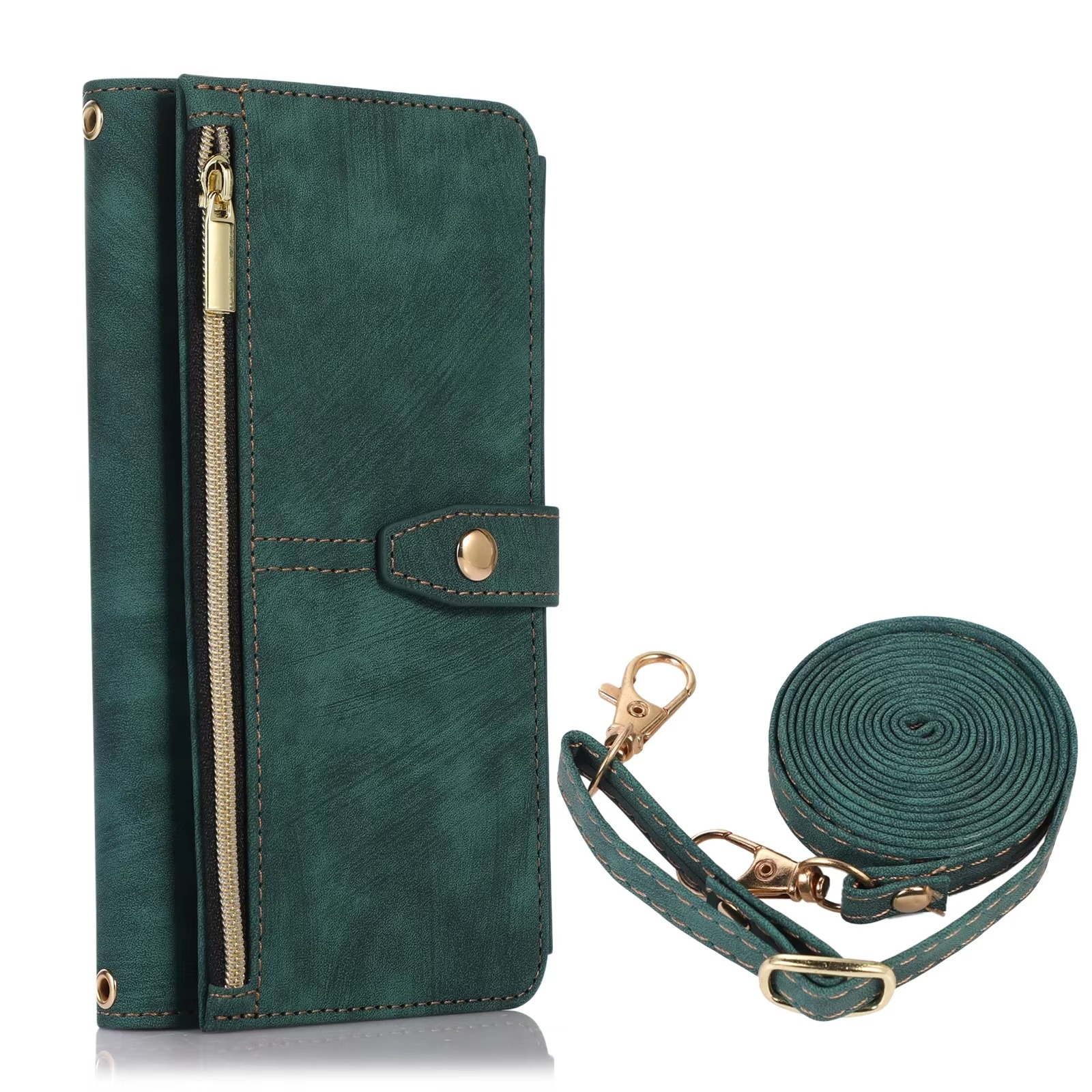 Luxury PU Leather iPhone Case — Crossbody Wallet Cover with Card Holder, Lanyard, Kickstand, Dustproof, and Storage Compartment