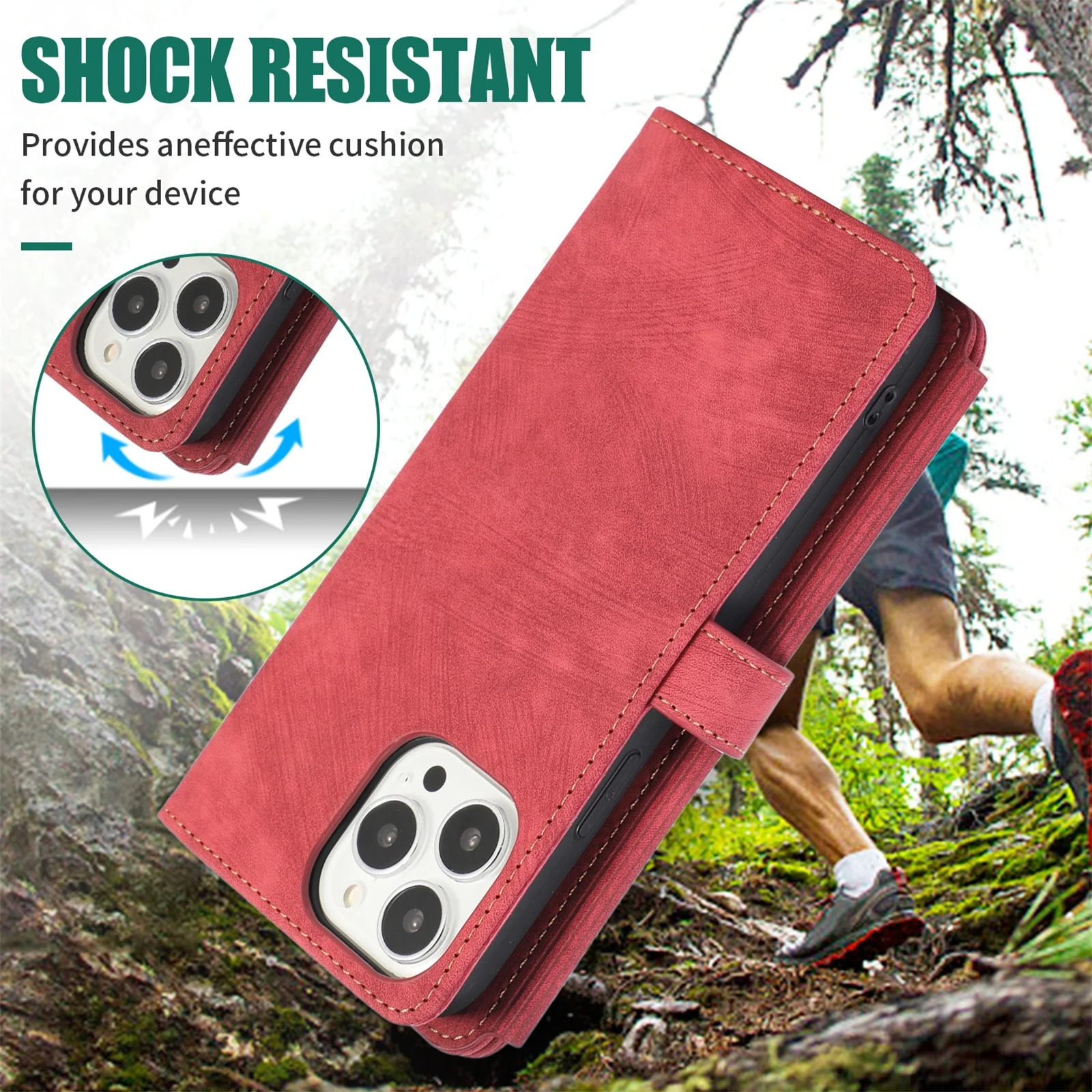 Luxury PU Leather iPhone Case — Crossbody Wallet Cover with Card Holder, Lanyard, Kickstand, Dustproof, and Storage Compartment