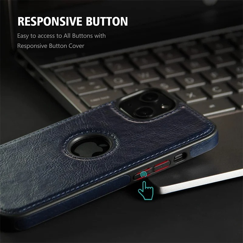 Luxury PU Leather iPhone Case — Shockproof Full Coverage Soft Business Back Cover with Anti-Fingerprint, Anti-Scratch, Dustproof, Non-Slip Design