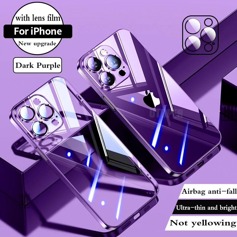 Luxury Plating TPU iPhone Case — High-Quality Soft Half-Wrapped Cover with Clear Lens Protection, Shockproof, Anti-Fingerprint, Transparent Design