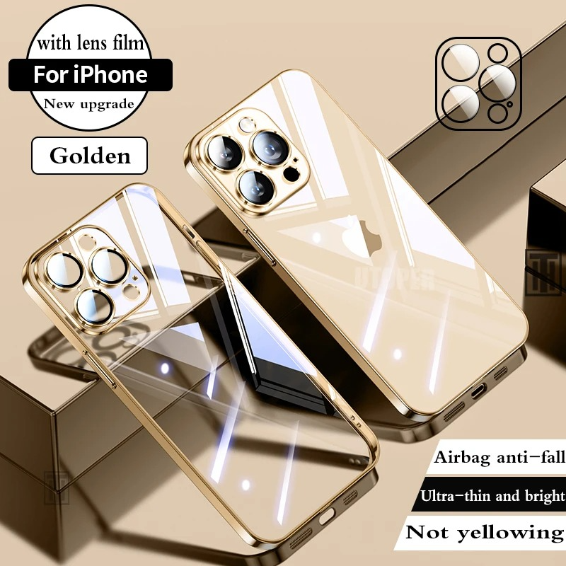 Luxury Plating TPU iPhone Case — High-Quality Soft Half-Wrapped Cover with Clear Lens Protection, Shockproof, Anti-Fingerprint, Transparent Design