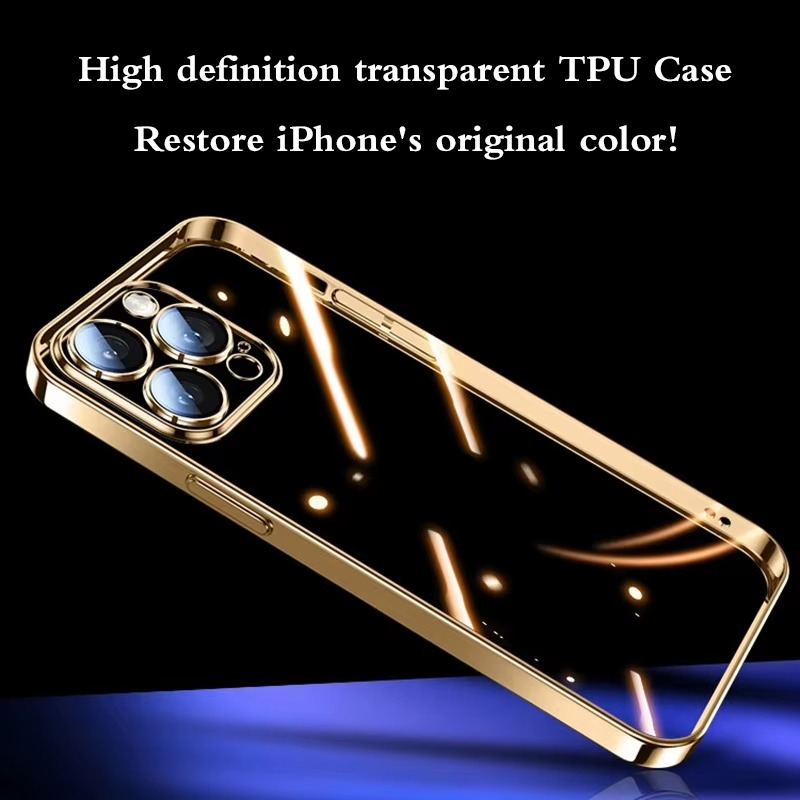 Luxury Plating TPU iPhone Case — High-Quality Soft Half-Wrapped Cover with Clear Lens Protection, Shockproof, Anti-Fingerprint, Transparent Design