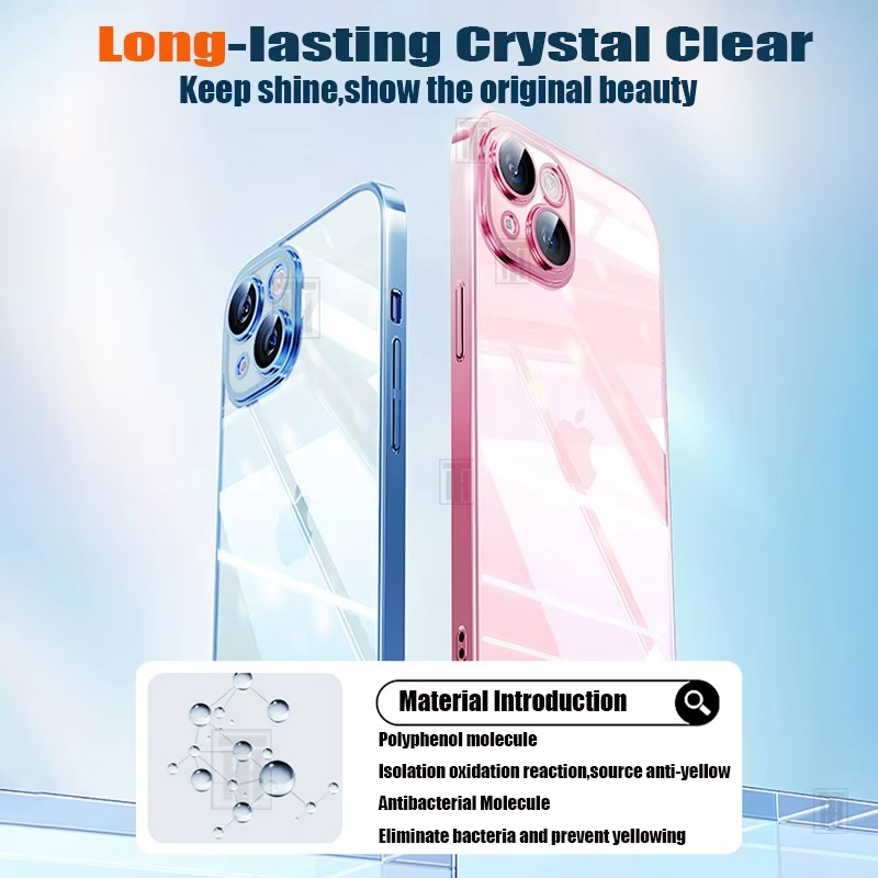 Luxury Plating TPU iPhone Case — High-Quality Soft Half-Wrapped Cover with Clear Lens Protection, Shockproof, Anti-Fingerprint, Transparent Design