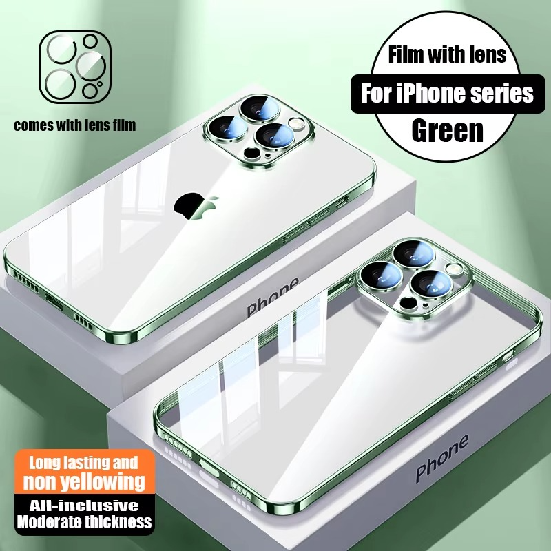 Luxury Plating TPU iPhone Case — High-Quality Soft Half-Wrapped Cover with Clear Lens Protection, Shockproof, Anti-Fingerprint, Transparent Design