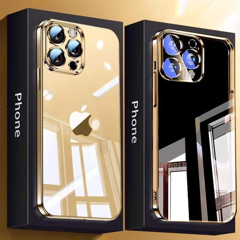 Luxury Plating TPU iPhone Case — High-Quality Soft Half-Wrapped Cover with Clear Lens Protection, Shockproof, Anti-Fingerprint, Transparent Design