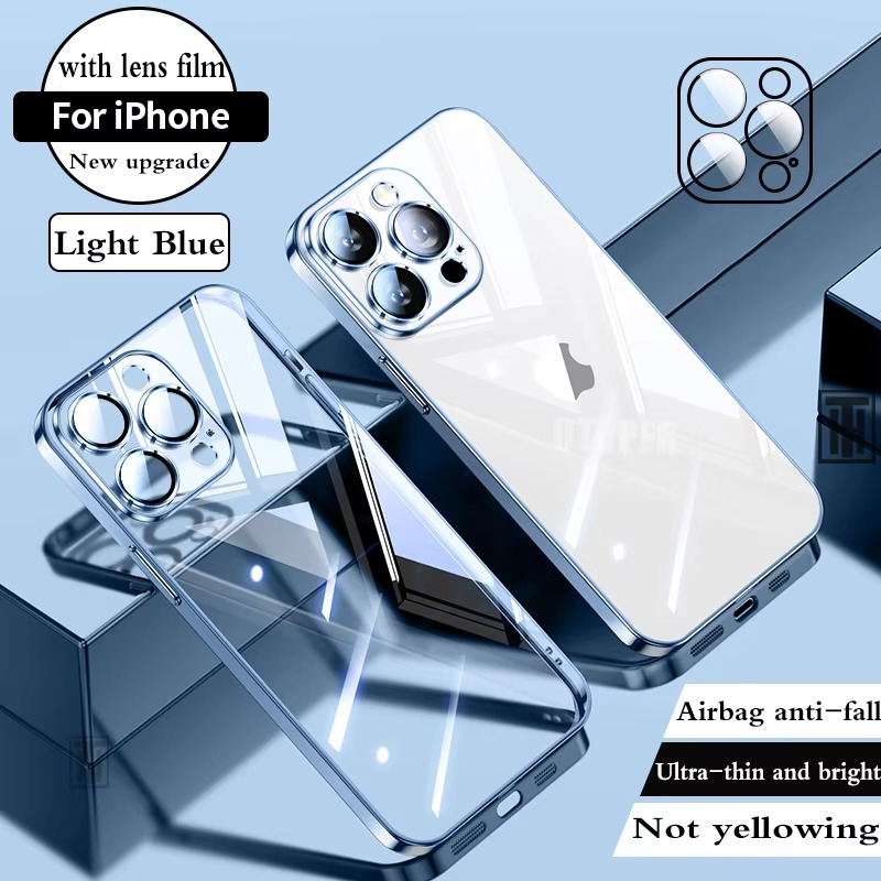 Luxury Plating TPU iPhone Case — High-Quality Soft Half-Wrapped Cover with Clear Lens Protection, Shockproof, Anti-Fingerprint, Transparent Design