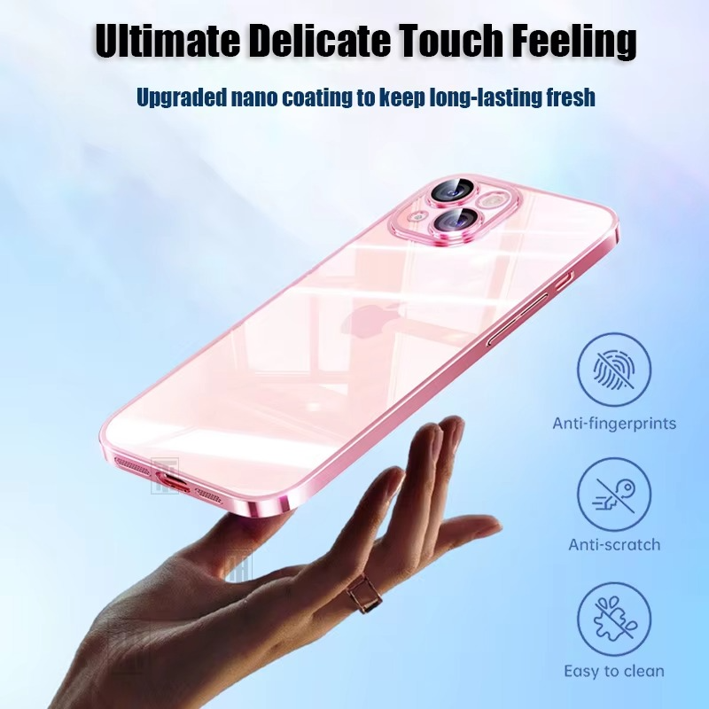 Luxury Plating TPU iPhone Case — High-Quality Soft Half-Wrapped Cover with Clear Lens Protection, Shockproof, Anti-Fingerprint, Transparent Design