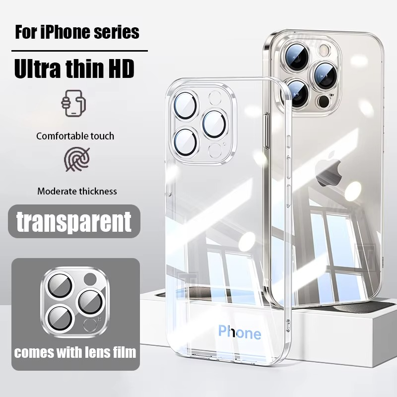 Luxury Plating TPU iPhone Case — High-Quality Soft Half-Wrapped Cover with Clear Lens Protection, Shockproof, Anti-Fingerprint, Transparent Design