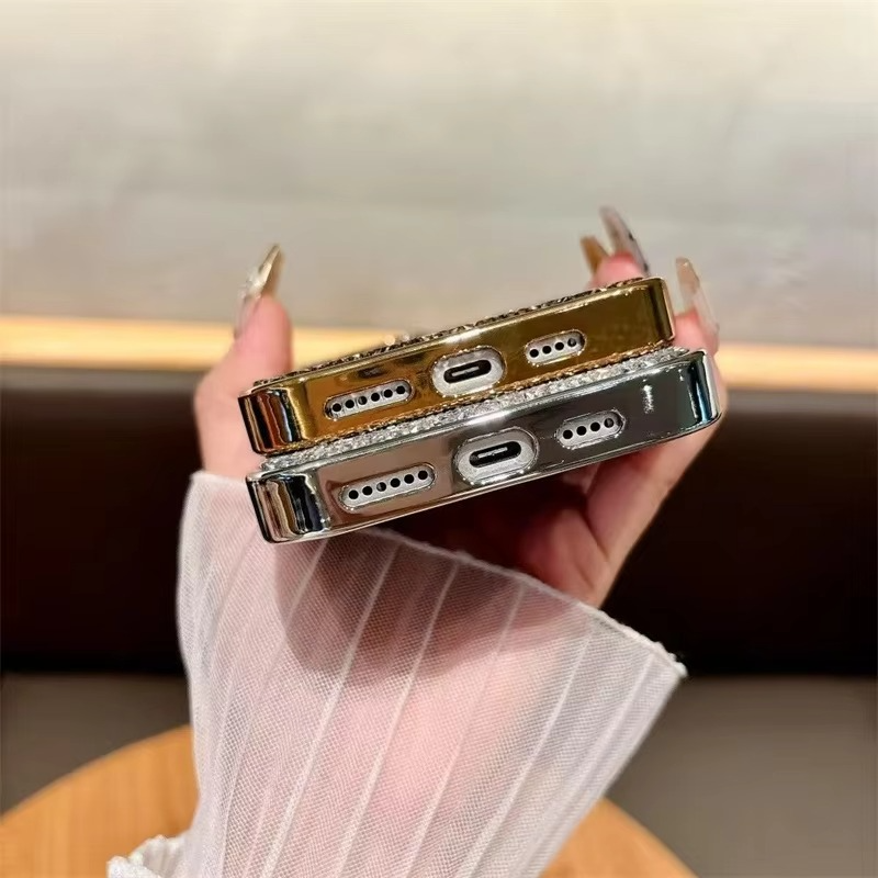Luxury Rhinestone Diamond iPhone Case — Shockproof Protective Cover, Anti-Fingerprint, Anti-Scratch, Washable, Non-Slip, Glitter Finish, Half-Wrapped Design