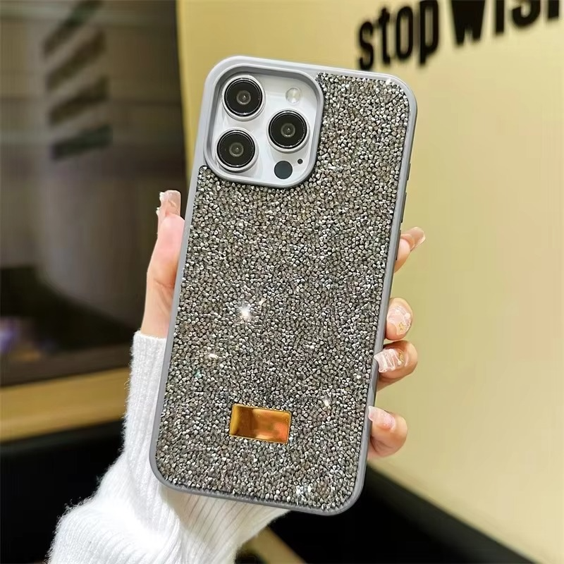 Luxury Rhinestone Diamond iPhone Case — Shockproof Protective Cover, Anti-Fingerprint, Anti-Scratch, Washable, Non-Slip, Glitter Finish, Half-Wrapped Design