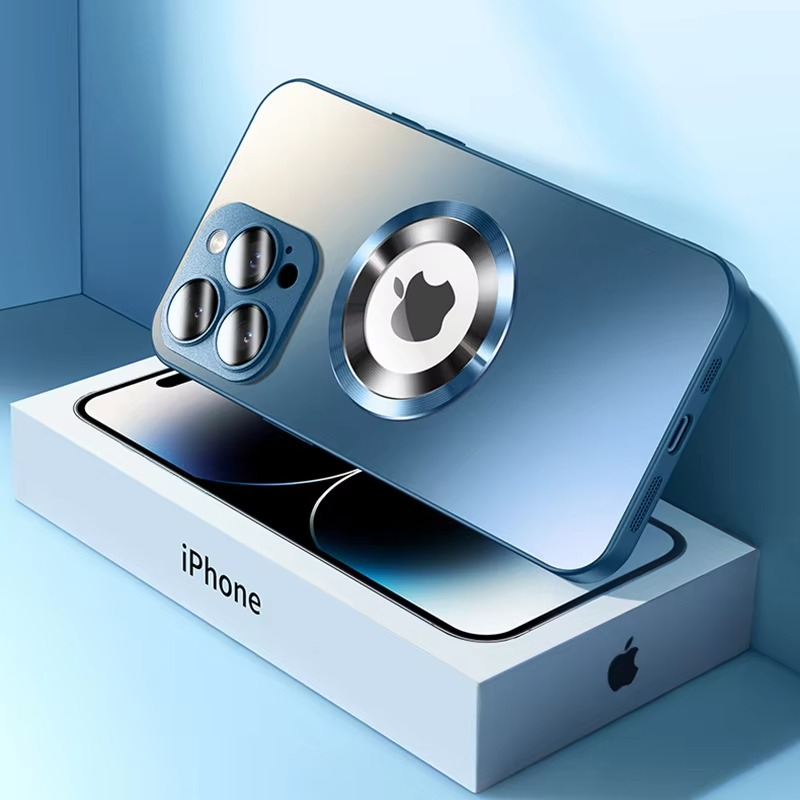 Luxury Tempered Glass Matte Magnetic iPhone Case — Magsafe Wireless Charging, Shockproof Half-Wrapped Cover, Soft Hard Bumper, Anti-Fingerprint, Luminous Finish