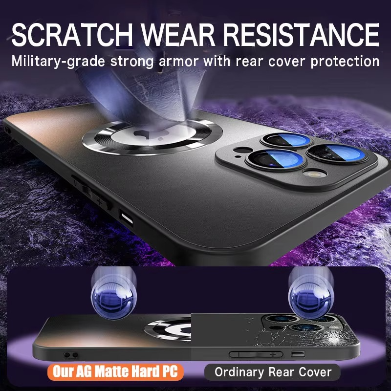 Luxury Tempered Glass Matte Magnetic iPhone Case — Magsafe Wireless Charging, Shockproof Half-Wrapped Cover, Soft Hard Bumper, Anti-Fingerprint, Luminous Finish